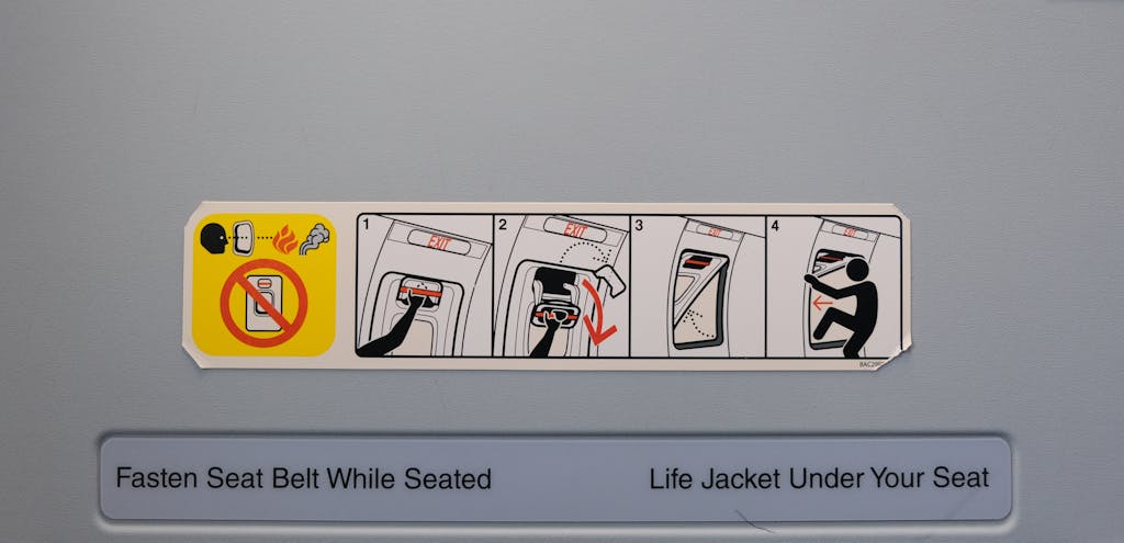 Kongotech Org Illustrated airplane exit instructions with safety features clearly detailed.